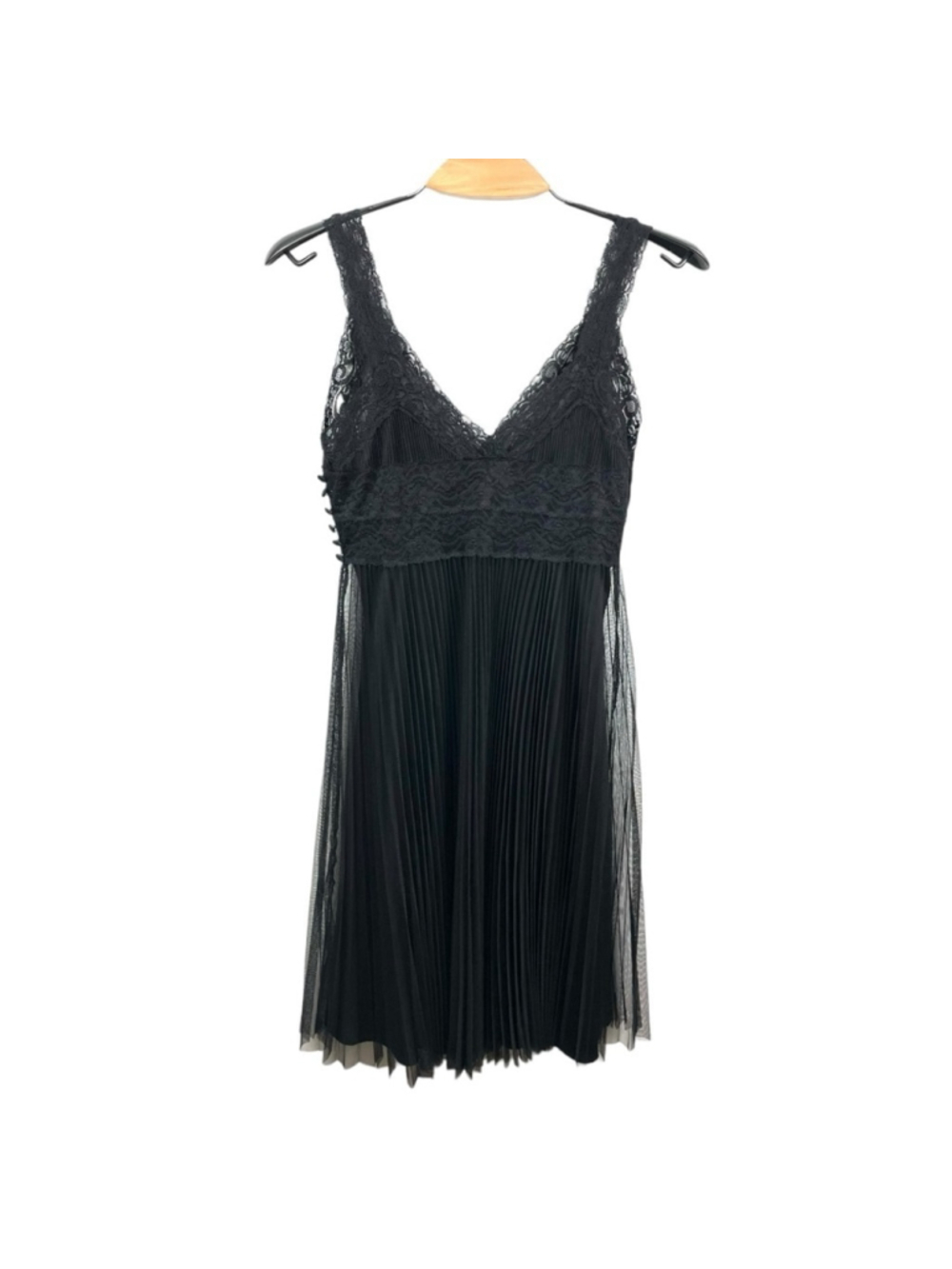 Twenty One Black Sleeveless Lace and Tulle Mesh Micro Pleated Dress Size M - Picture 3 of 6